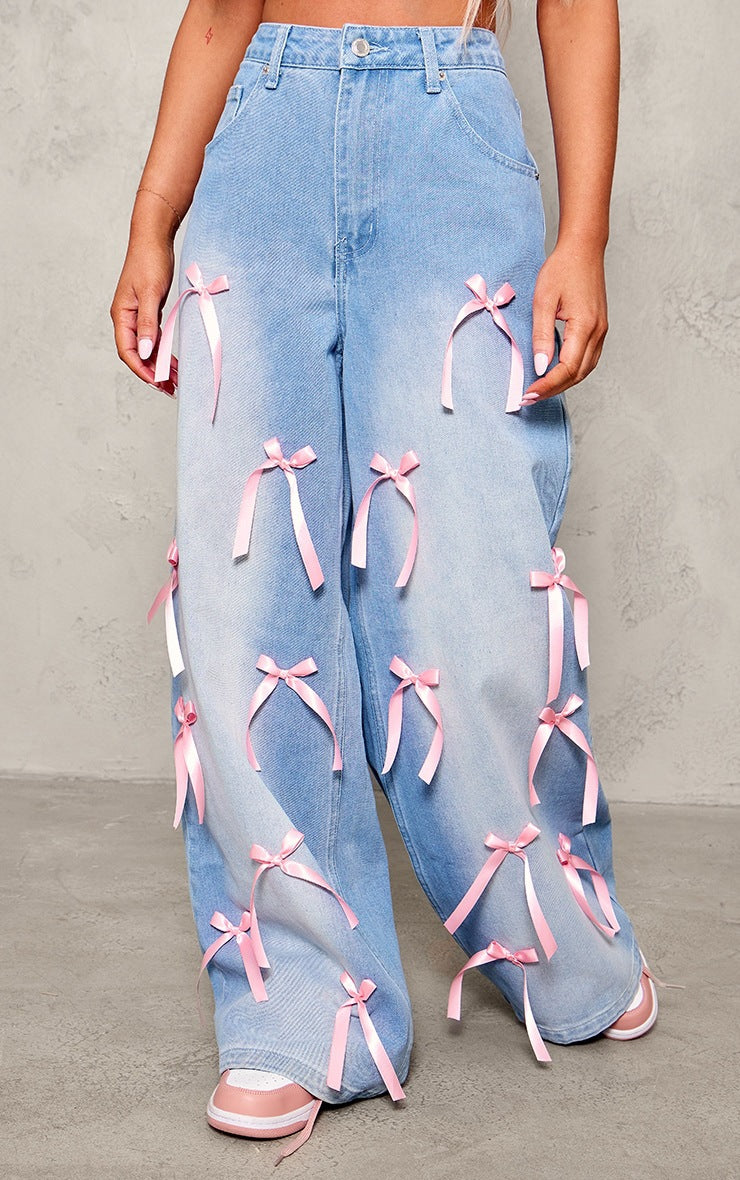 Bow High Waist Wide Leg Jeans variant CJNZ233069001AZ|CJNZ233069002BY|CJNZ233069003CX|CJNZ233069004DW