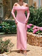 Off-shoulder Ruched Long Sleeve Maxi Dress (3)