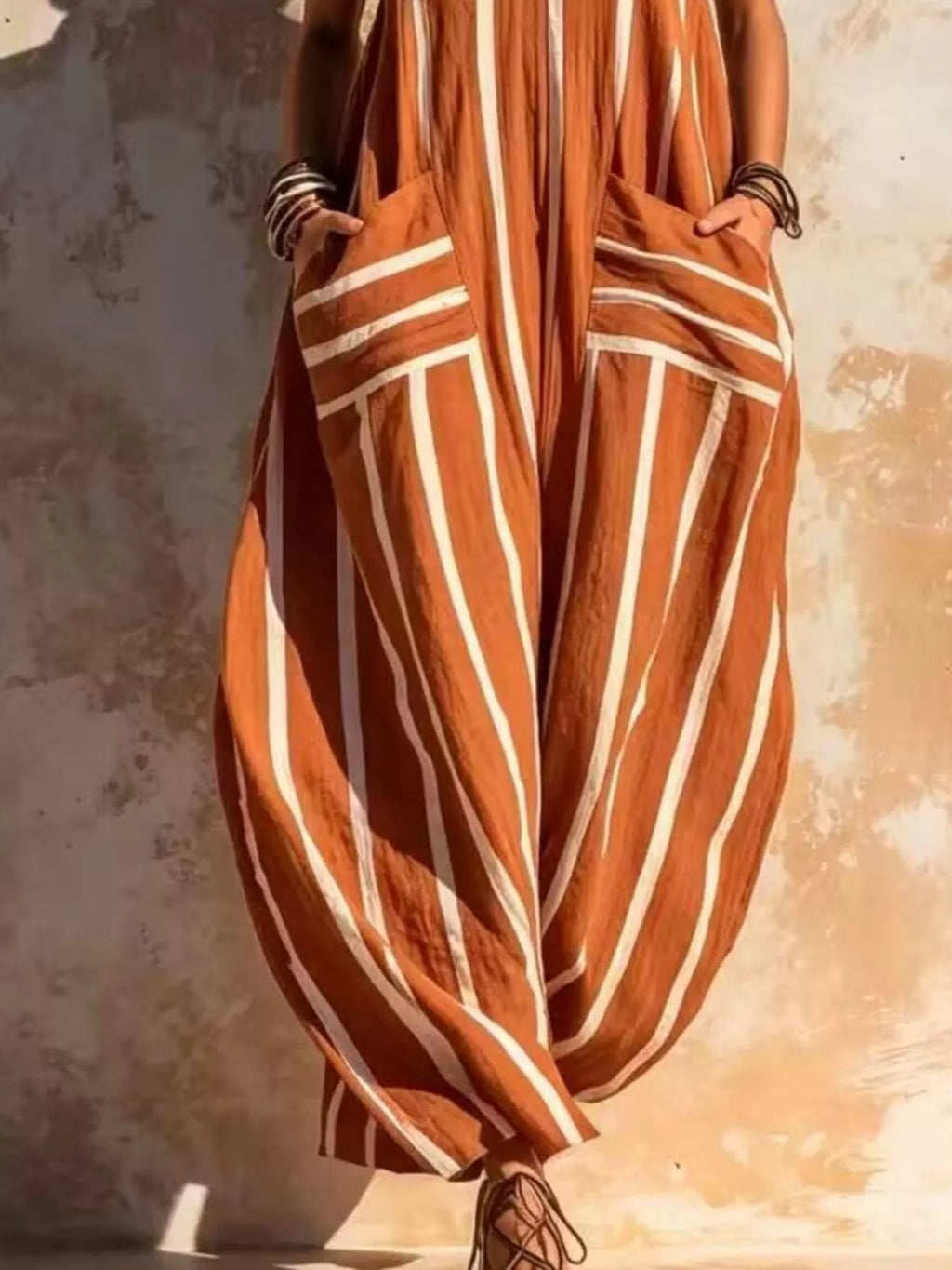 Striped V-neck Sleeveless Wide-leg Jumpsuit (3)