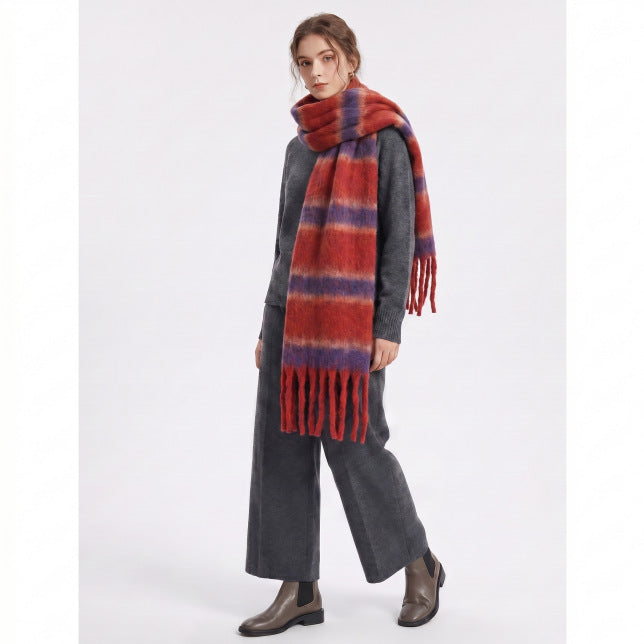Cashmere-like Loop Yarn Chunky Ribbed Striped Scarf photo 1