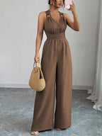 Sleeveless V-neck Wide-leg Jumpsuit O-ring Detail (8)