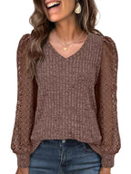 Lace Sleeve V-neck T-shirt (30)