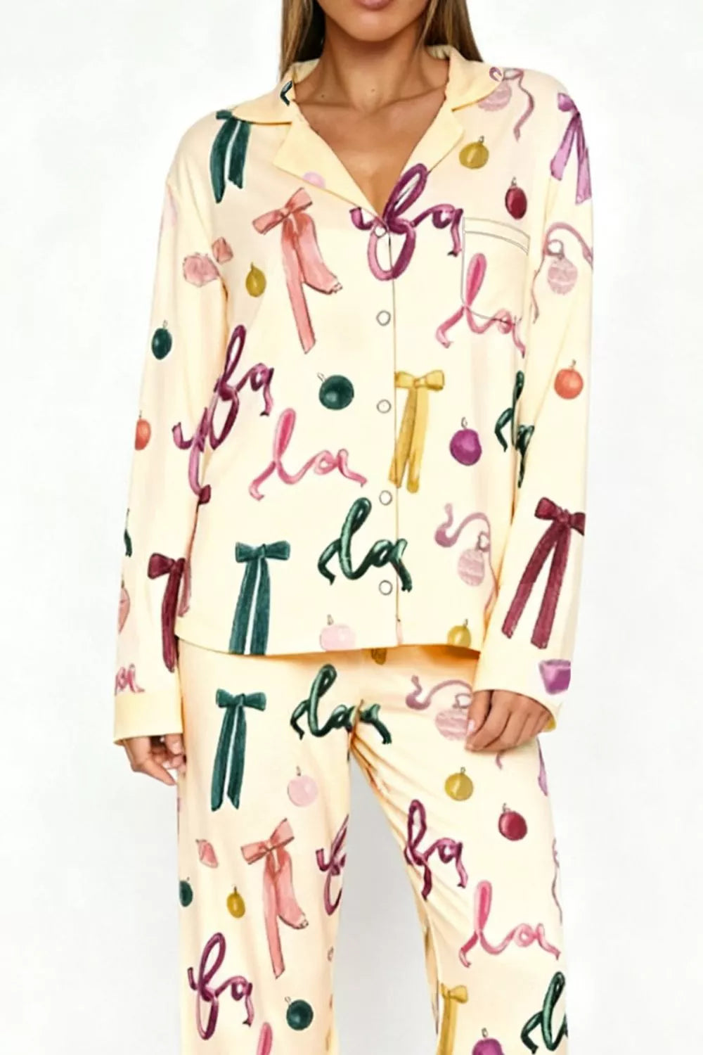 Bow Print Top Wide Leg Pants Lounge Set (14)
