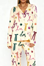Bow Print Top Wide Leg Pants Lounge Set (14)