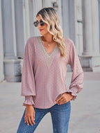V-neck Eyelet Flounce Sleeve Blouse (12)