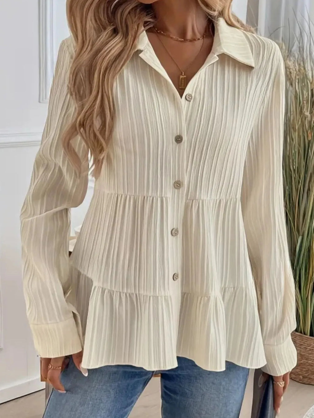 Striped Button-down Tiered Shirt (2)
