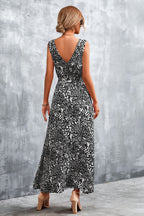 Printed V-neck Tie Waist Maxi Dress (10)