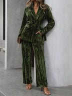 Lapel Collar Long Sleeve Blazer Pants Set (3)