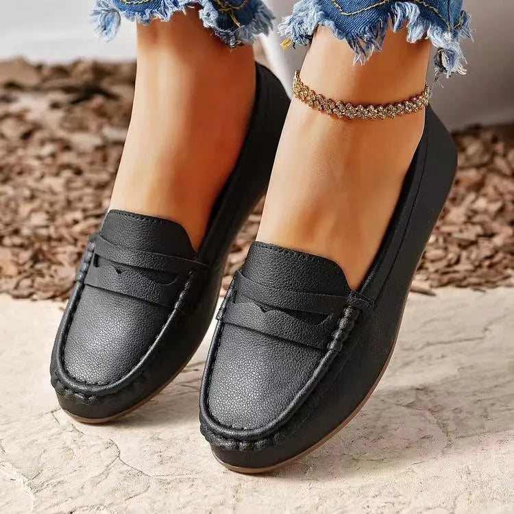 Pu Leather Round Toe Flat Slip-ons (3)