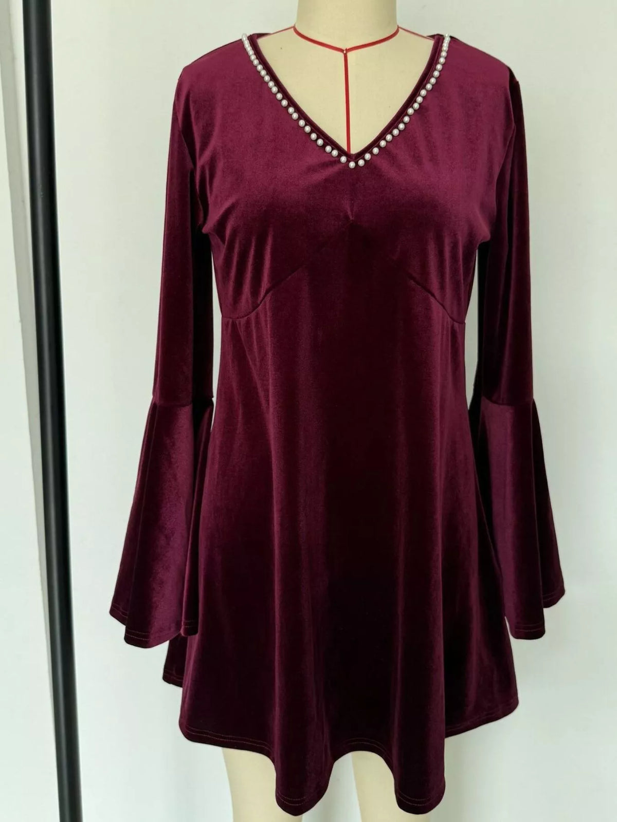 Velvet Flare Sleeve Mini Dress (5)