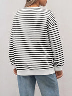 Striped Round Neck Oversized Casual Sweatshirt (4)