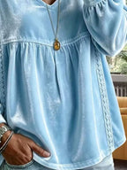 Full Size Velvet Lace Detail V-neck Blouse Plus (2)