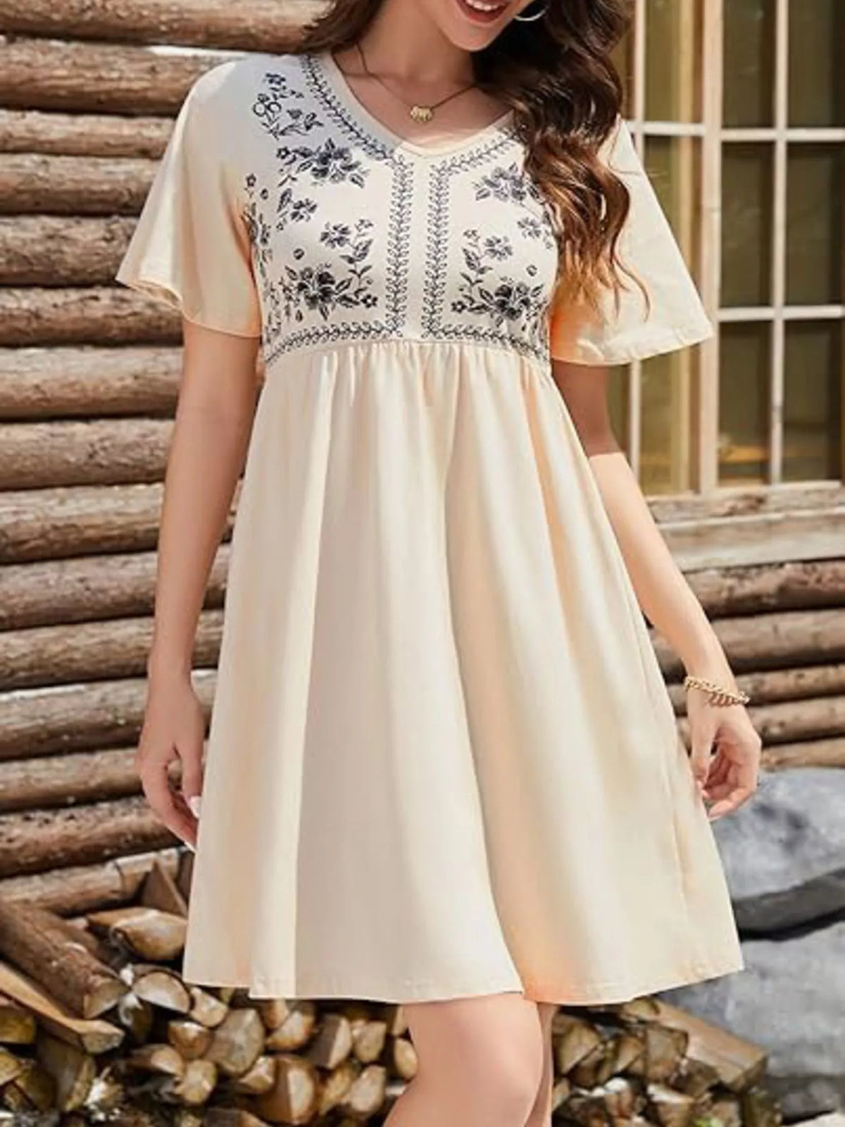 Floral V-neck Mini Dress (14)