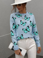 Butterfly Dropped Shoulder Crewneck Sweater (7)