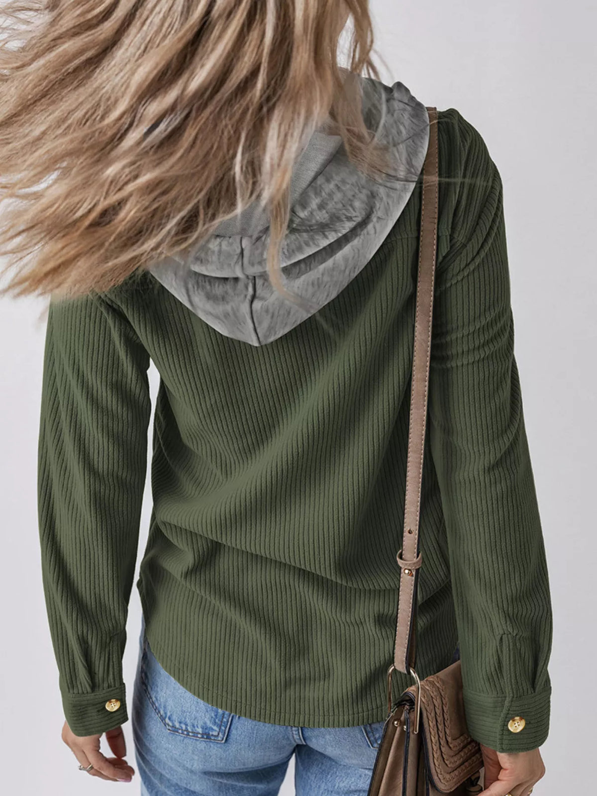 Hooded Corduroy Button-down Jacket (13)