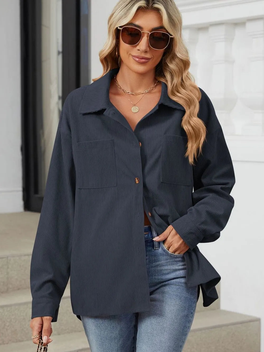 Button Up Dropped Shoulder Long Sleeve Outerwear (26)