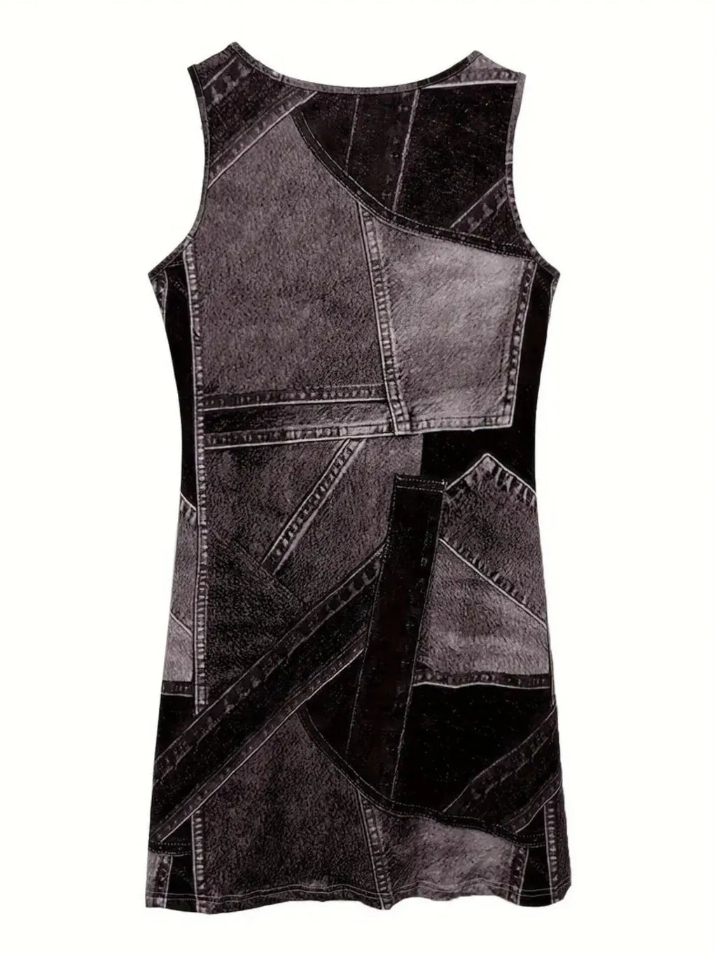 Patchwork Scoop Neck Denim Tank Dress (6)