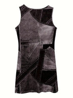 Patchwork Scoop Neck Denim Tank Dress (6)