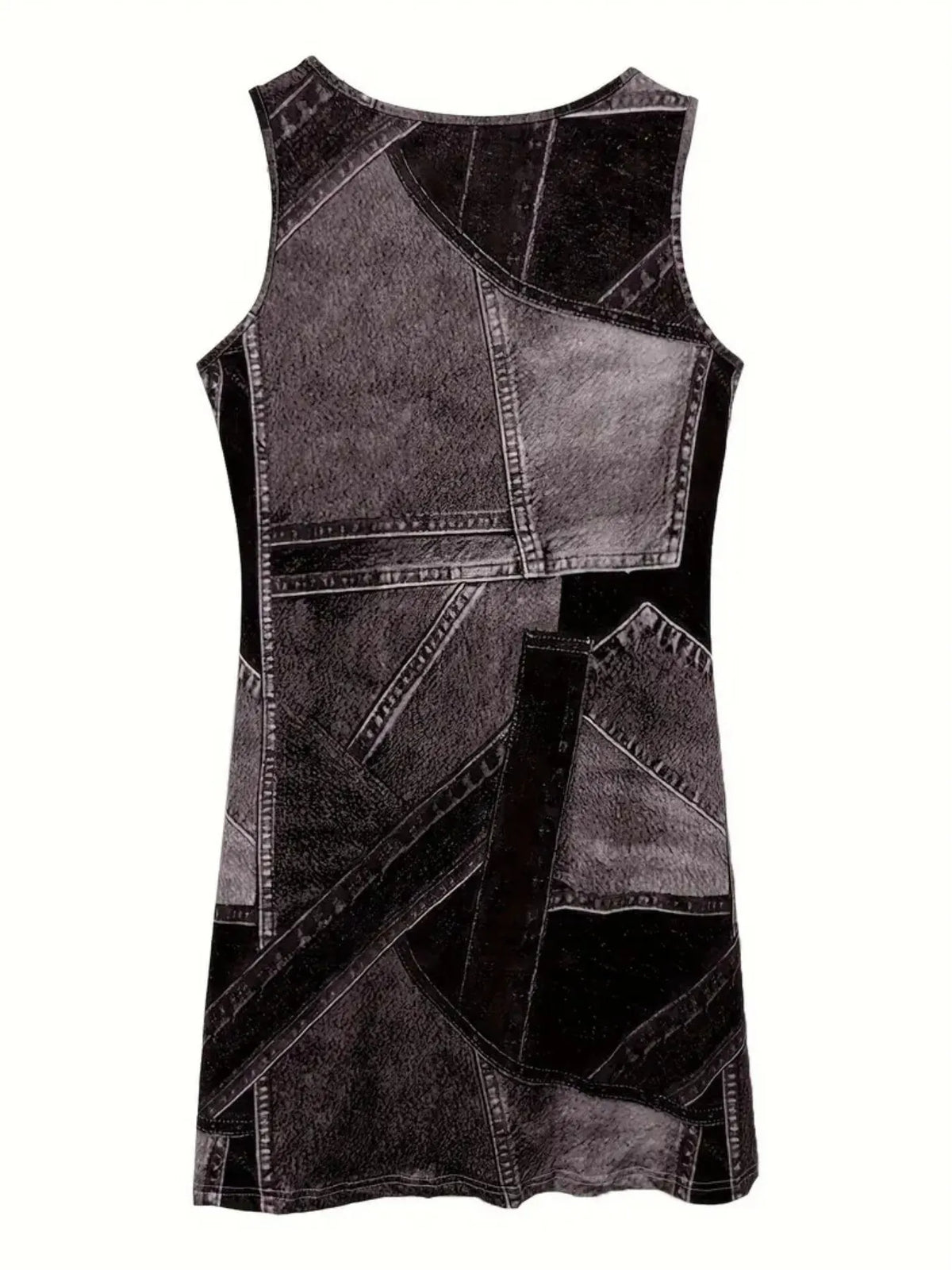 Patchwork Scoop Neck Denim Tank Dress (6)