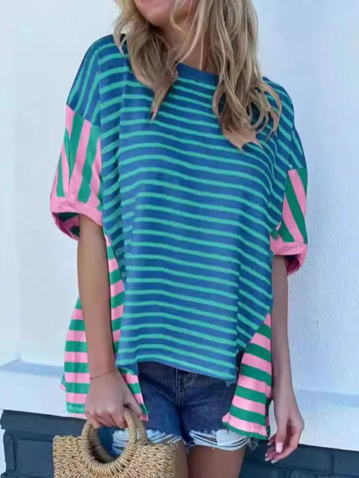 Colorful Striped Oversized T-shirt (2)