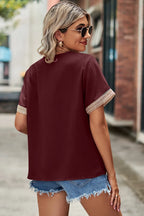 Openwork V-neck Short Sleeve T-shirt (2)