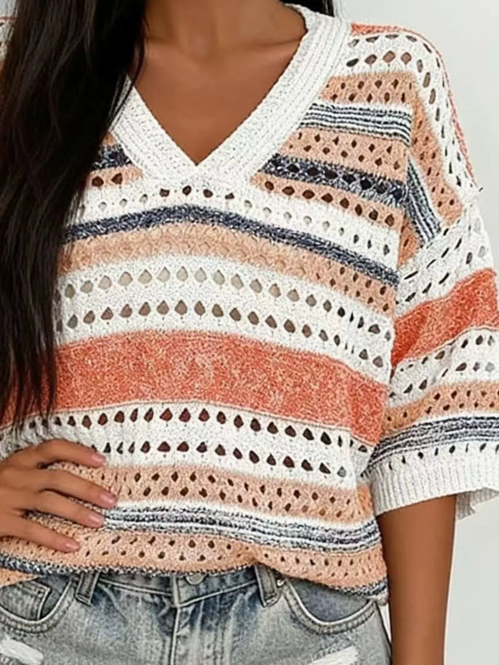 Chic Striped Crochet Knit Top (9)