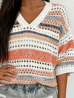 Chic Striped Crochet Knit Top (9)