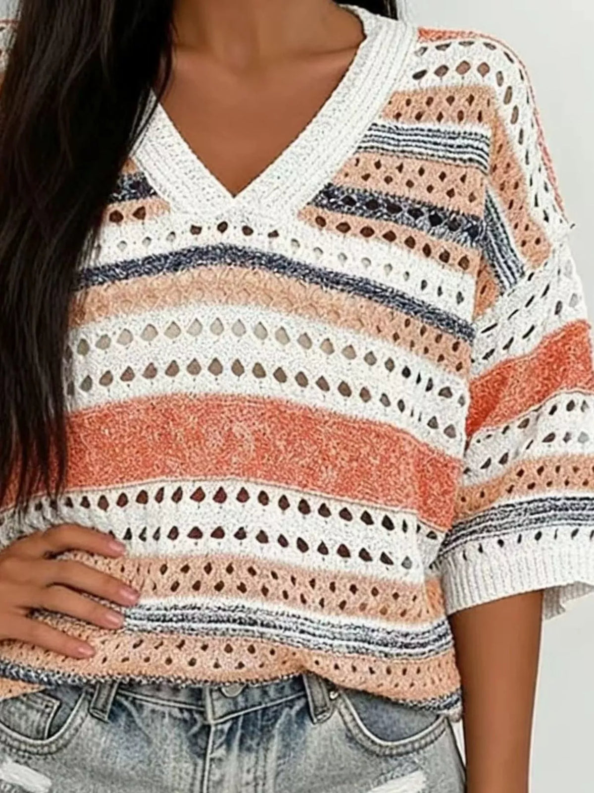 Chic Striped Crochet Knit Top (9)