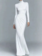 Turtleneck Long-sleeve Ruched Maxi Dress (10)