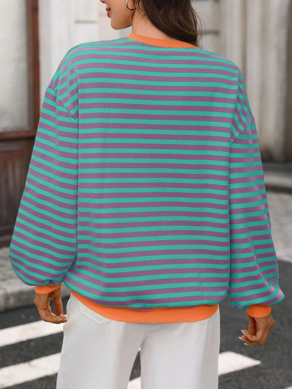 Contrast Trim Striped Crew Neck Sweatshirt (8)