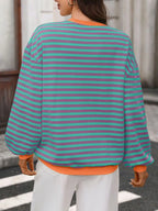 Contrast Trim Striped Crew Neck Sweatshirt (8)