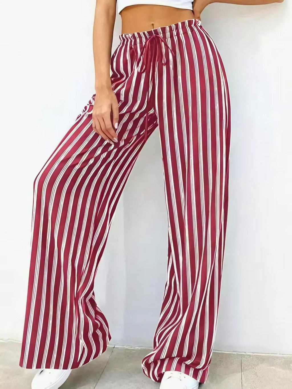 Striped Wide-leg Drawstring Pants (5)