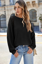 Lace Detail Round Neck Lantern Sleeve Top (8)