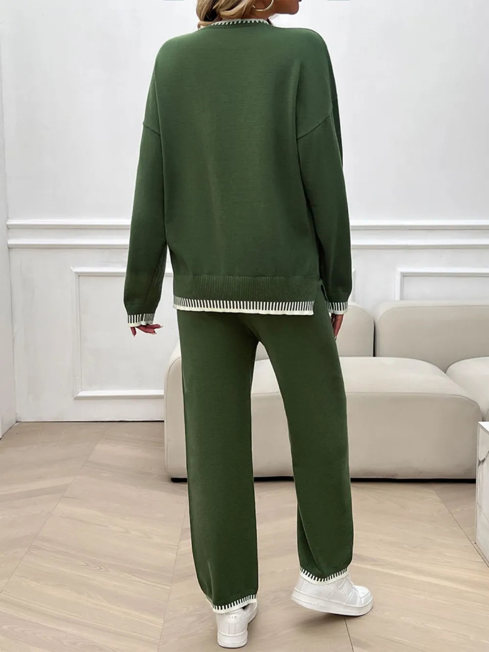 Round Neck Dropped Shoulder Top Pants Sweater Set (14)