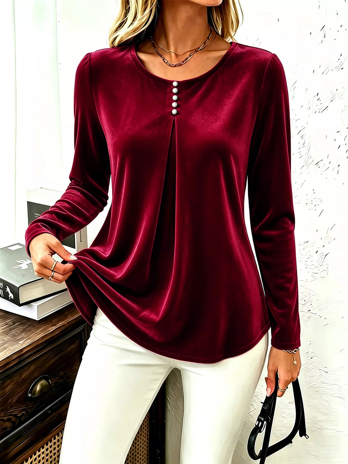 Velvet Long Sleeve Ruched Top (10)