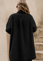 Collared Neck Long Sleeve Longline Teddy Jacket (21)