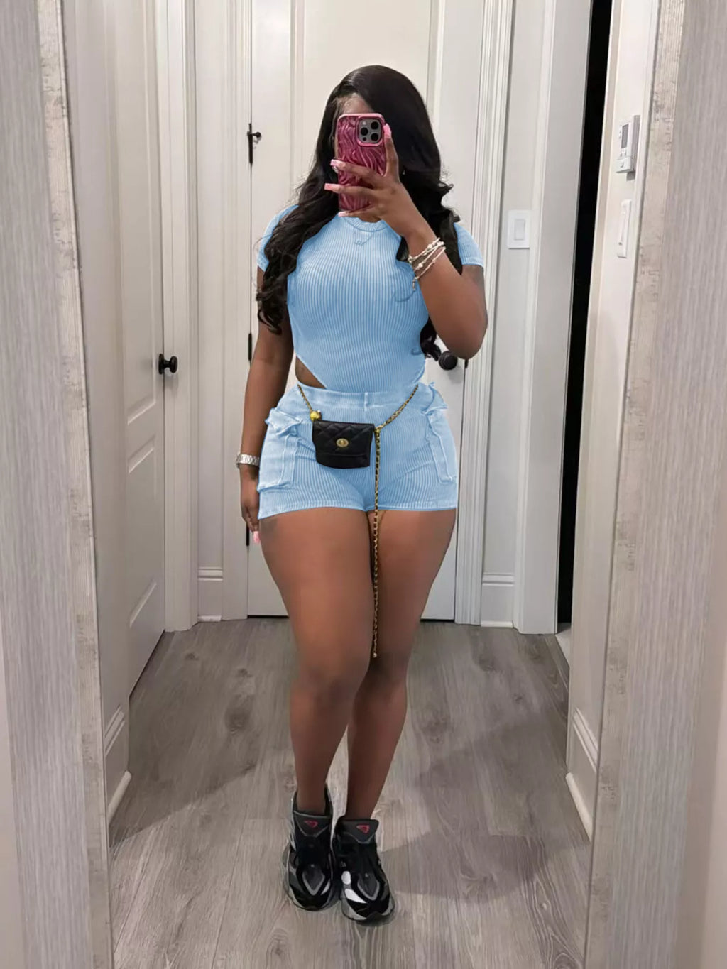 Ribbed Knit Bodysuit Shorts Set (2)