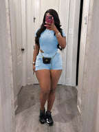 Ribbed Knit Bodysuit Shorts Set (2)