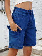 High Waist Denim Shorts Cargo Pockets (13)