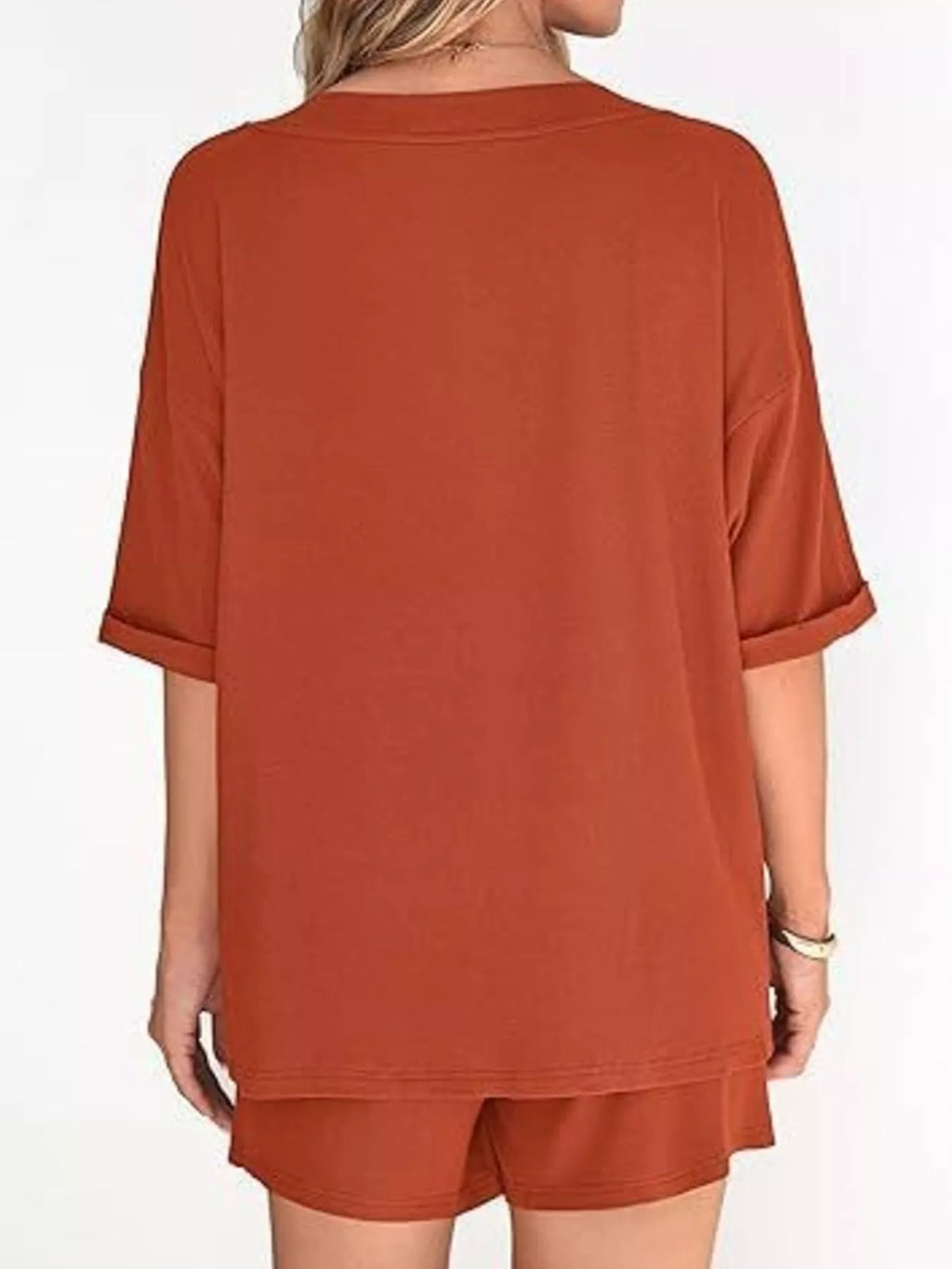 Solid Color V-neck Shorts Set (12)