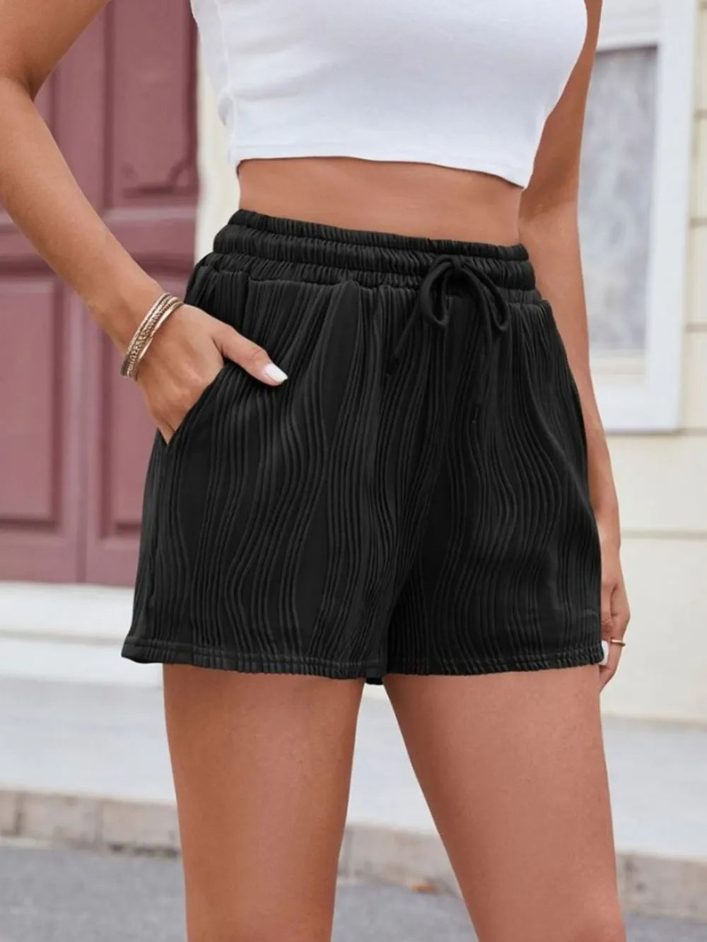 Texture Drawstring Shorts (4)