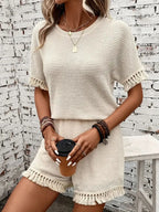 Tassel Round Neck Top Shorts Set
