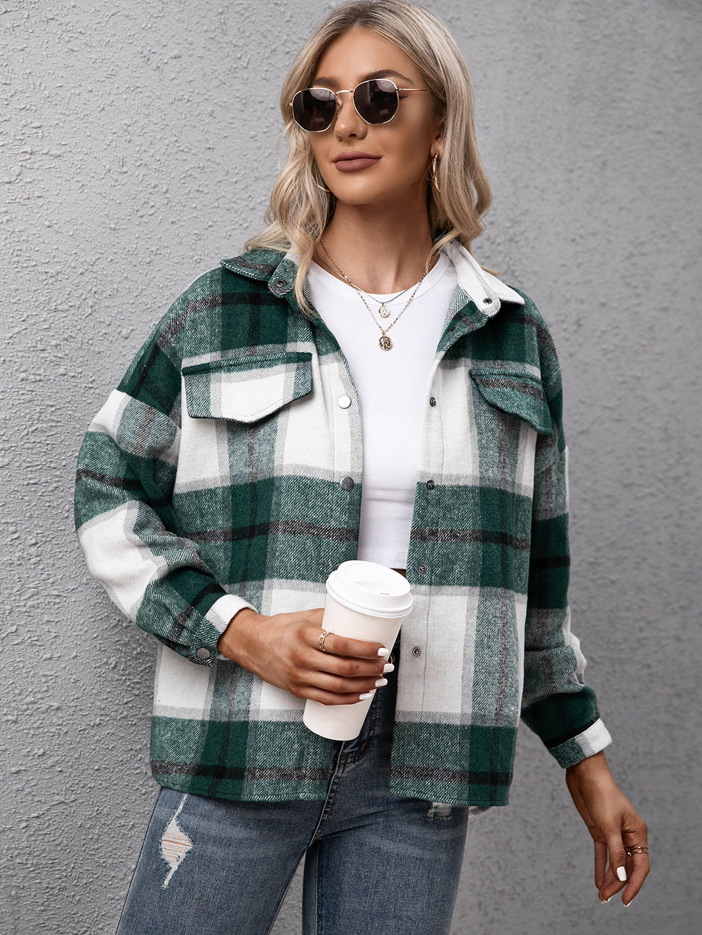 Plaid Long Sleeve Shirt Jacket (11)