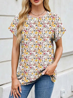 Printed Round Neck Short Sleeve Top (28)