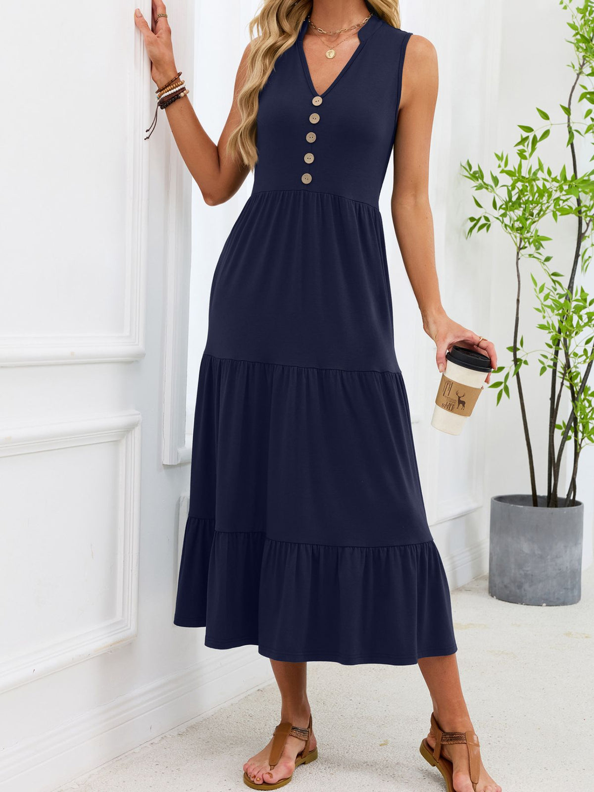 Sleeveless Notched Tiered Midi Dress (27)