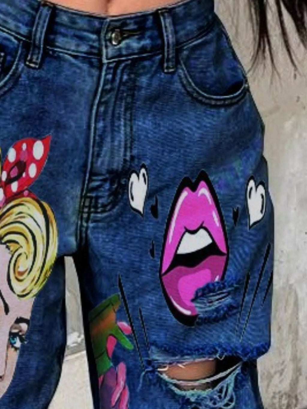 Full Size Art Print Distressed Wide-leg Jeans Plus (6)