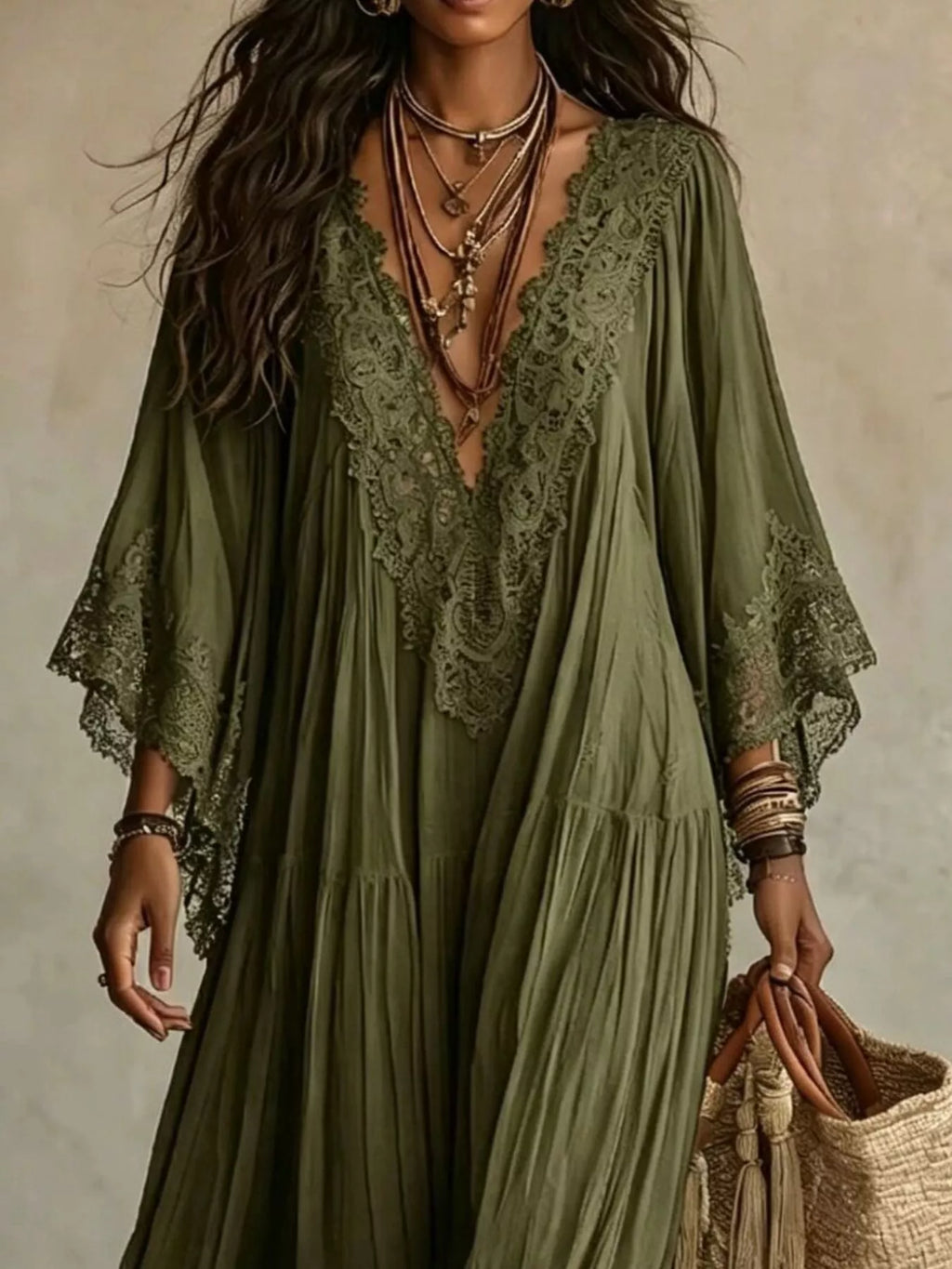 Lace Trim V-neck Maxi Dress (8)