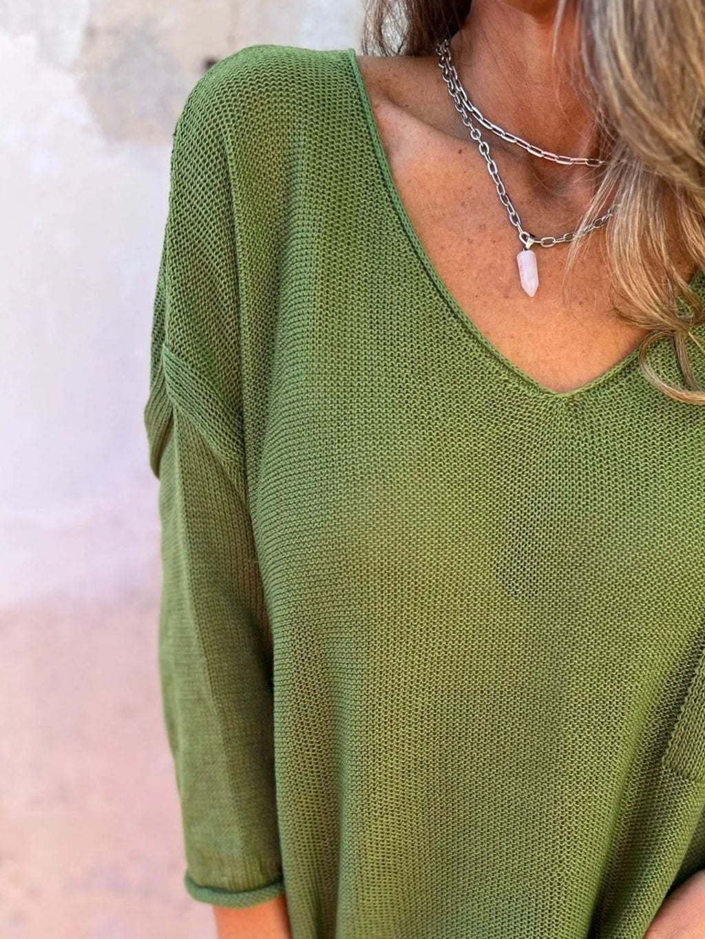 Full Size Casual V-neck Knit Sweater Plus (15)