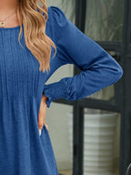 Smocked Round Neck Lantern Sleeve Blouse (12)