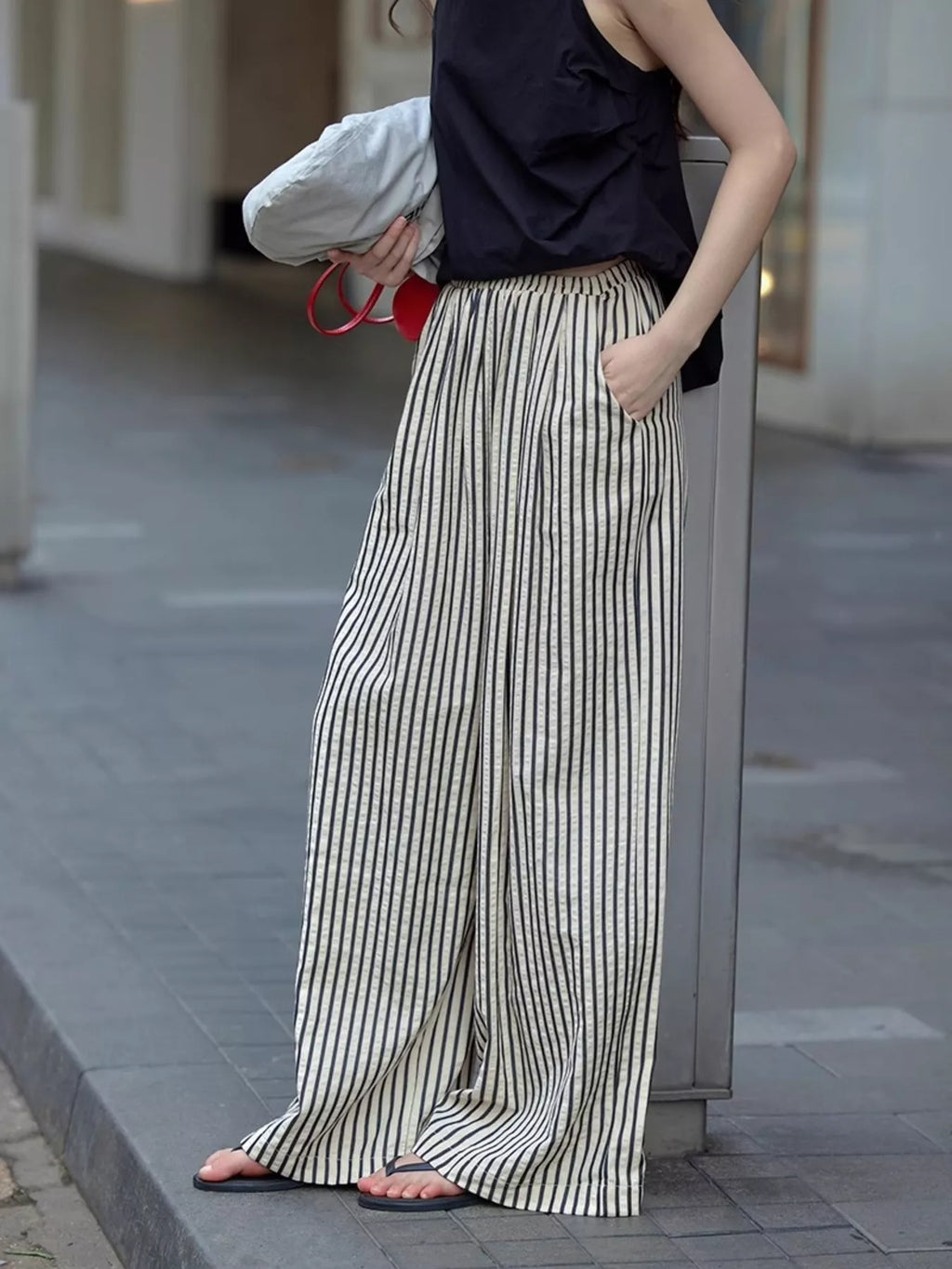 Full Size Striped Drawstring Waist Wide Leg Pants Plus (10)